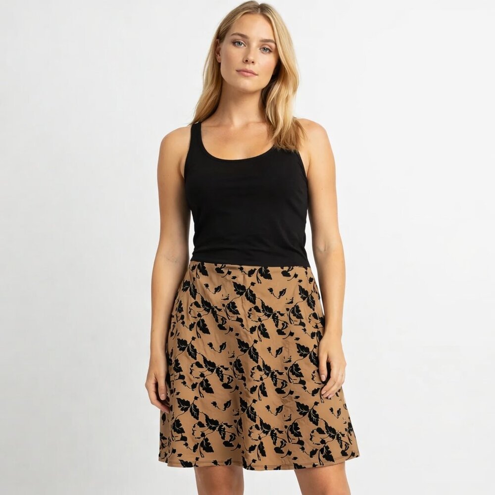Carmen By Carmen Marc Valvo A-Line Skirt In Brown With Black Velvet Leaf Size 12